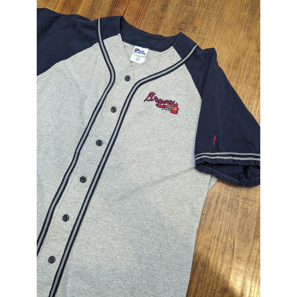 Vtg Atlanta Braves 1995 Pro Player Jersey Style Button Fron Shirt USA XL